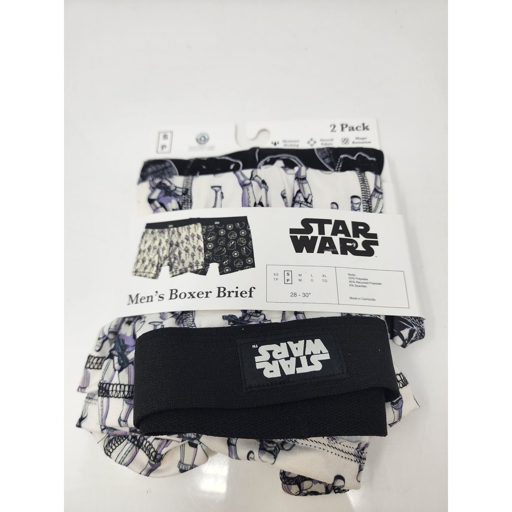 Star Wars Mens 2 Pack Boxer Briefs Black Polyester Blend Casual Size Small